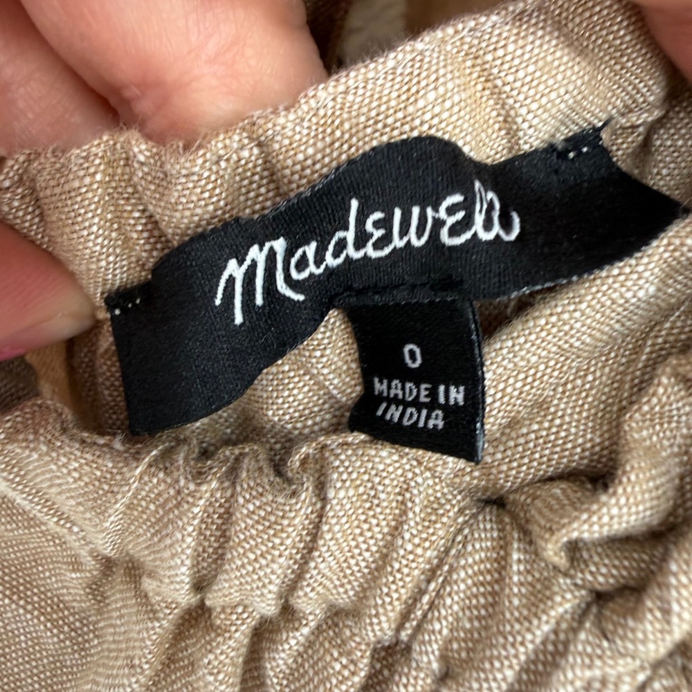 MADEWELL LINEN BLEND RUFFLE TIE-BACK JUMPSUIT SEED KHAKI SIZE 0 BEACH VACATION - Picture 8 of 9